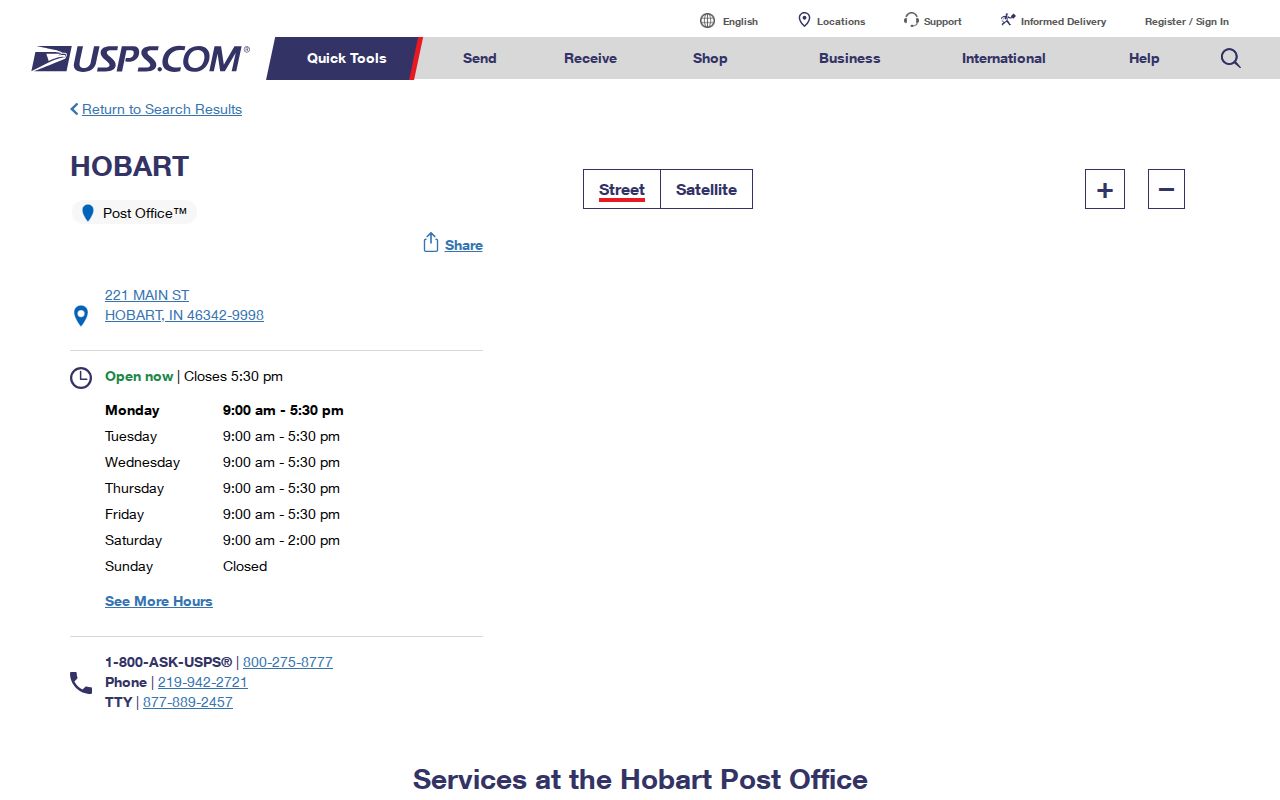 Official USPS Hobart post office and ZIP code listing